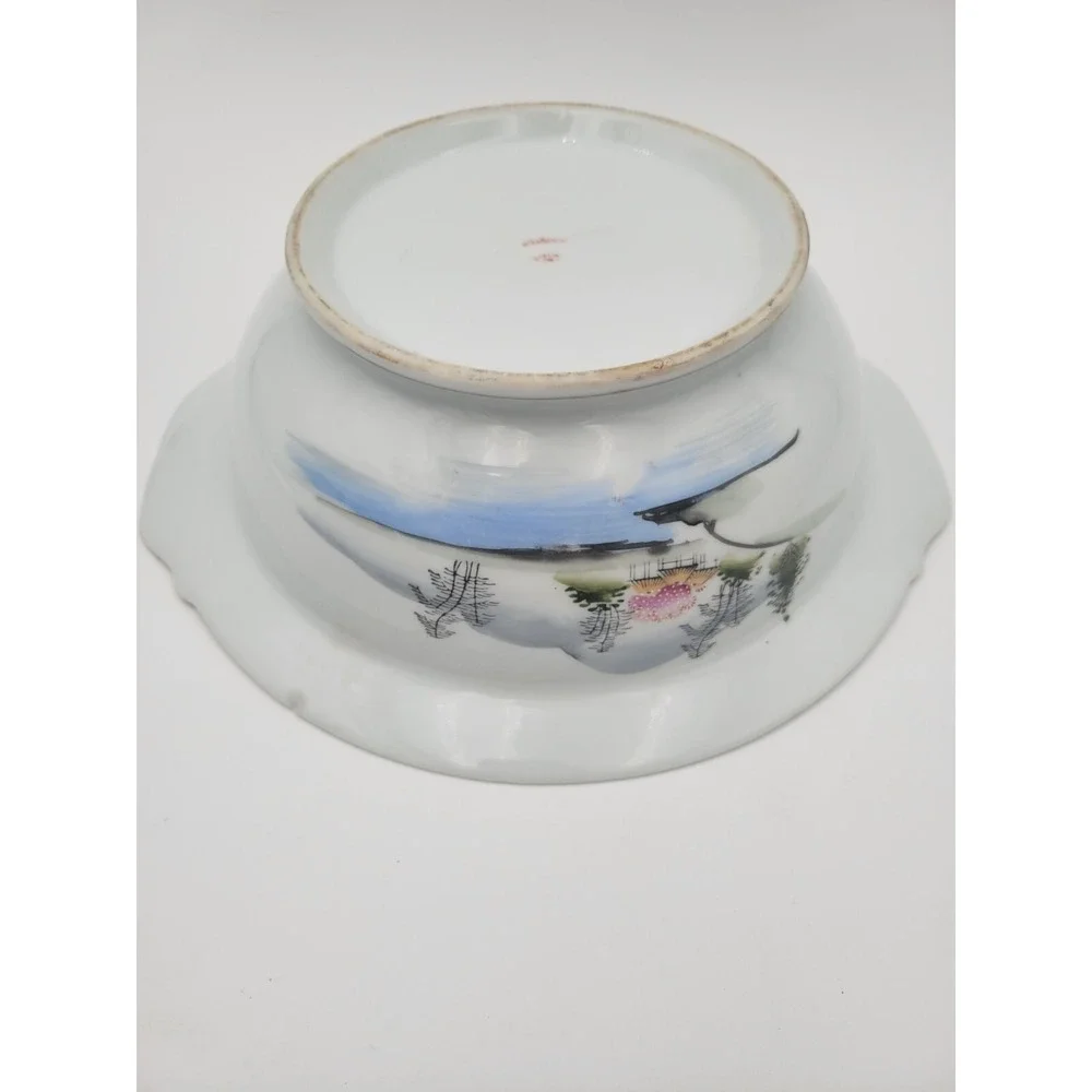 Kutani China Tureen Japan Bridge Textured pink trees KUT21‎ bowl lid AS-IS